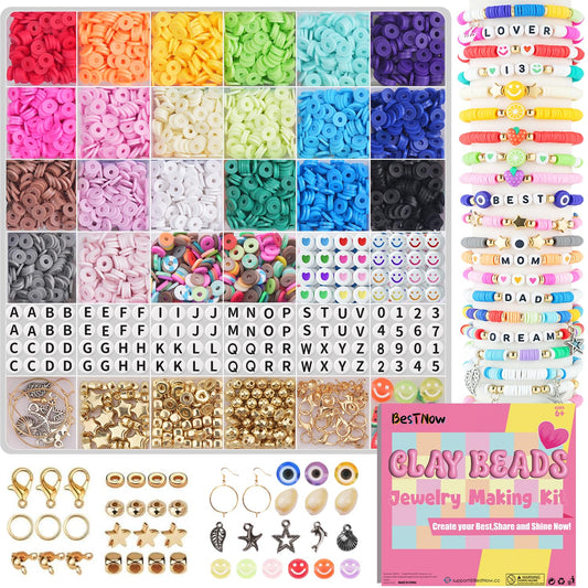 BestNow clay beads kit close-up showing 4800 beads for vibrant, customizable jewelry