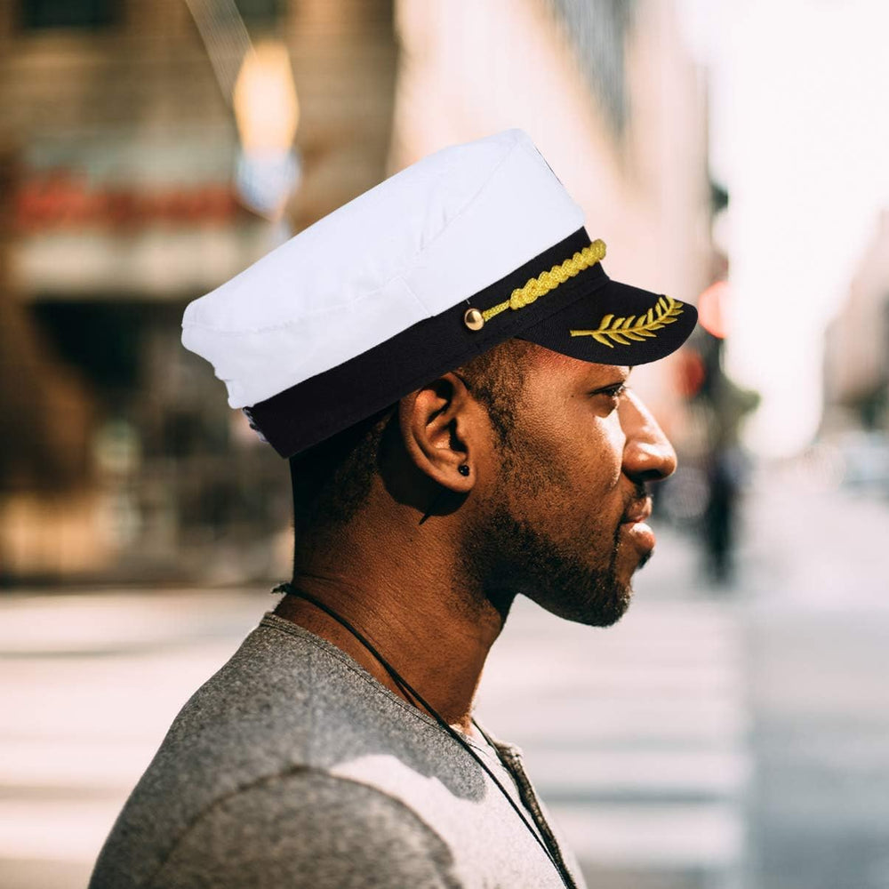 BESTOYARD captain hat back strap and snap closure for easy resizing.
