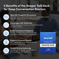 BestSelf Icebreaker Deeper Talk Deck cards on table inviting open dialogue during game night.