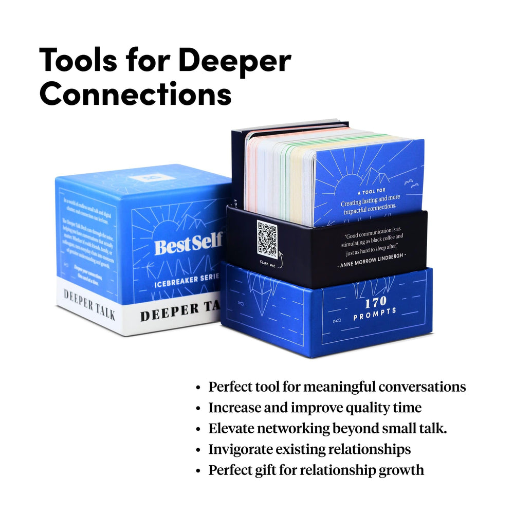 BestSelf Icebreaker Deeper Talk Deck categories inside to tailor conversations for deeper connections.