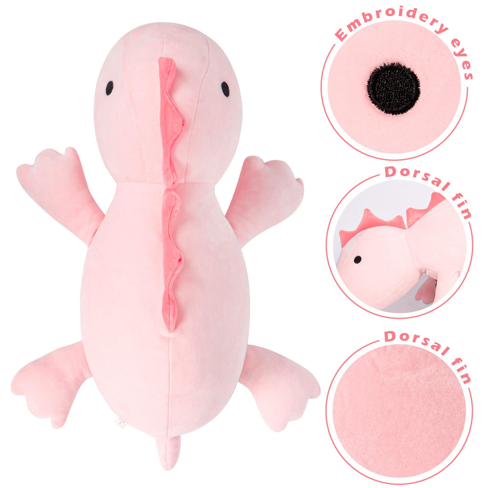 BestVIVE pink dinosaur plush on bed as cozy decor