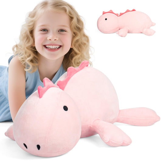 BestVIVE pink 24-inch dinosaur plush front view for cozy comfort