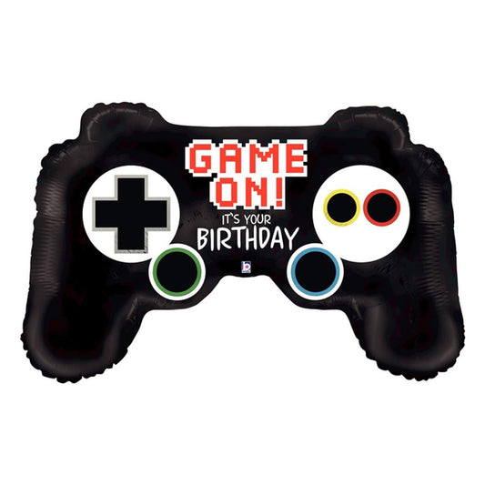 Betallic 36-inch video game controller balloon, front view, ideal gamer party centerpiece.