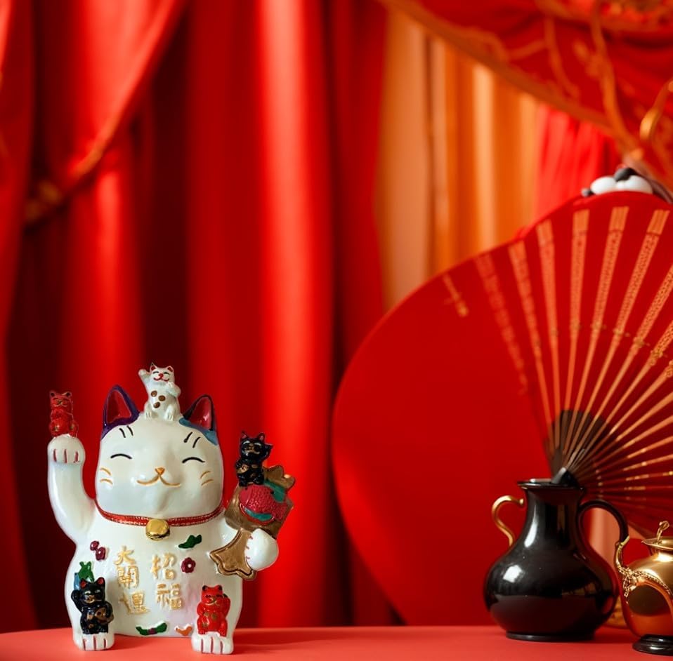 Betterdecor Maneki Neko displayed in a holiday display for seasonal decor.