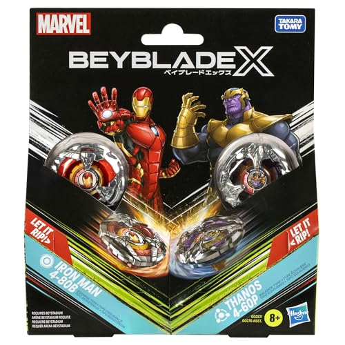 Beyblade BBX Thanos Iron Man burst pose for dynamic battles.