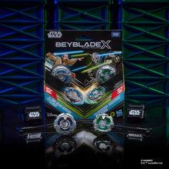 Beyblade X arena setup close-up showing acceleration rails and sprocket interface.