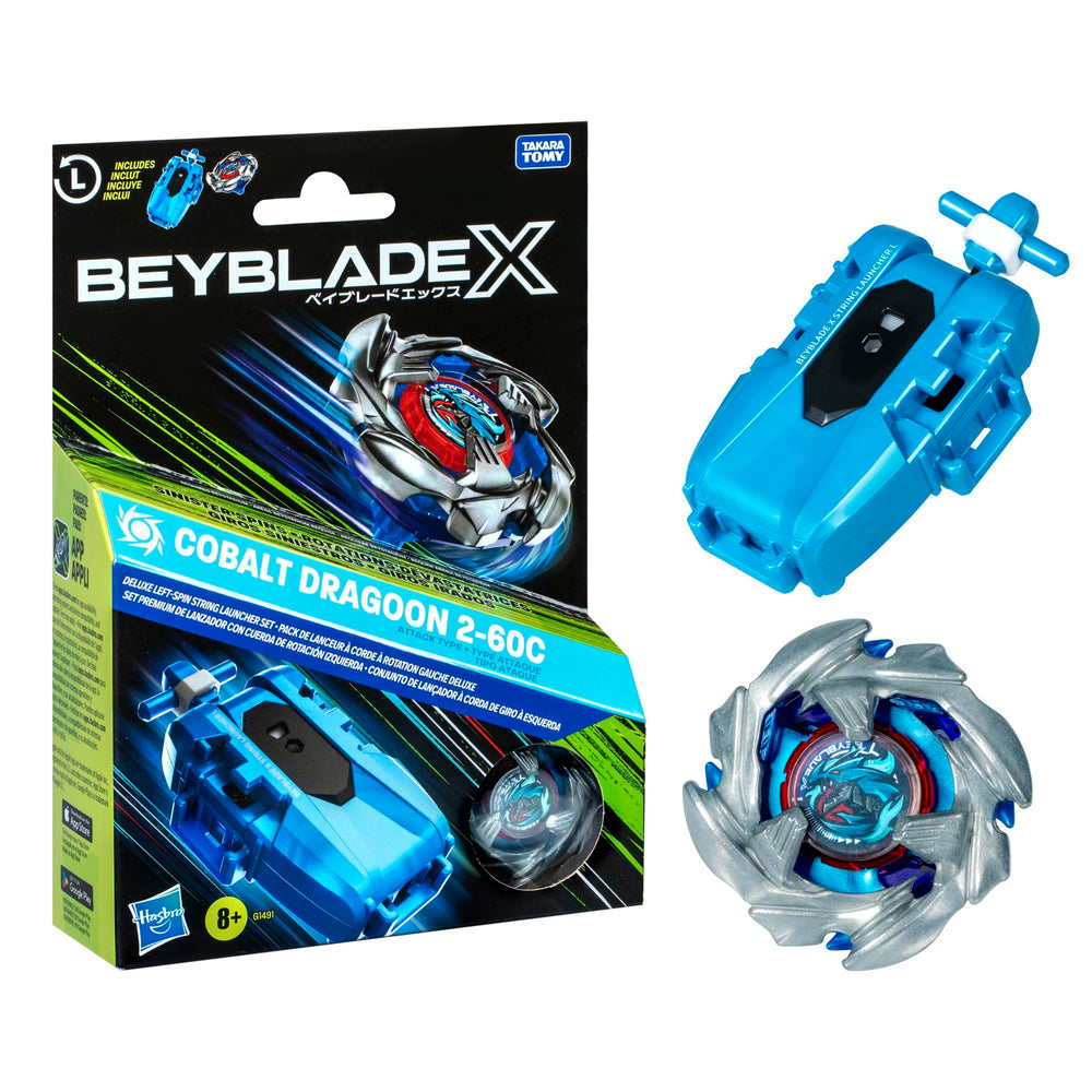 Beyblade X Cobalt Dragoon launcher ready for a quick left-spin start