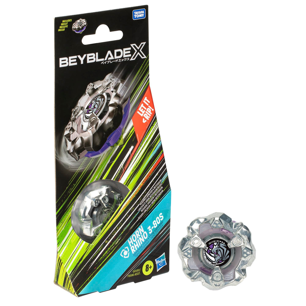 Beyblade X Horn Rhino 3-80S top front view ready for fast battles