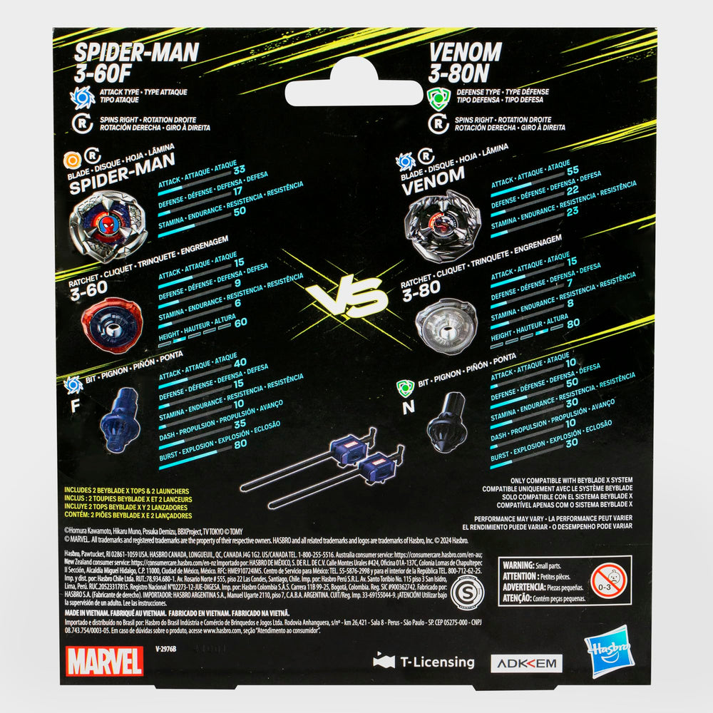 Beyblade X Marvel Collab multipack set with tops and launchers