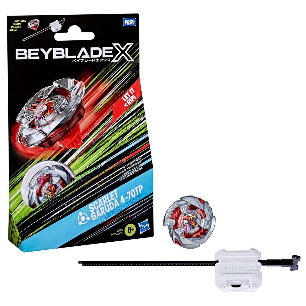 Beyblade X Scarlet Garuda top with balance blade ready for competitive battles.
