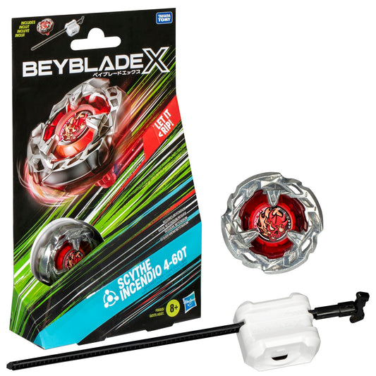 Beyblade X Scythe Incendio top in battle pose for high-speed clashes.
