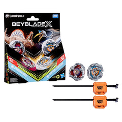 Beyblade X Spinosaurus right-spin top ready for battle.