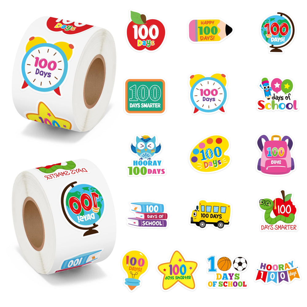 BeYumi 100 Days Smarter stickers on two rolls, ideal for classroom rewards