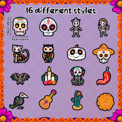 BeYumi day-of-the-dead sugar skulls vinyl decals add color to luggage with durable vinyl