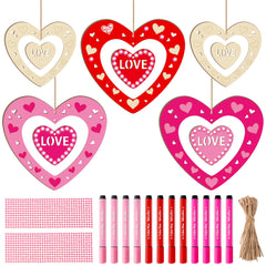 BeYumi DIY wooden heart kit contents with pens and gems for kids crafts