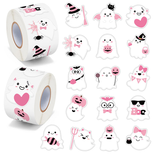 BeYumi Halloween pink ghost stickers on roll for easy crafting decor