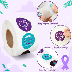 BeYumi laptop sticker with teal-purple ribbon for daily awareness reminders
