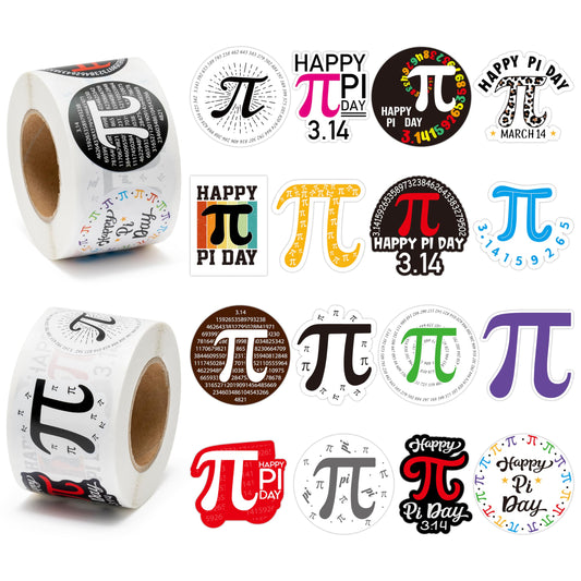 BeYumi Pi Day stickers roll 01 glossy designs for laptops and scrapbooks.