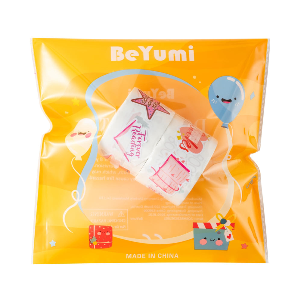 BeYumi pink bookish sticker roll enhances gift packaging with style.