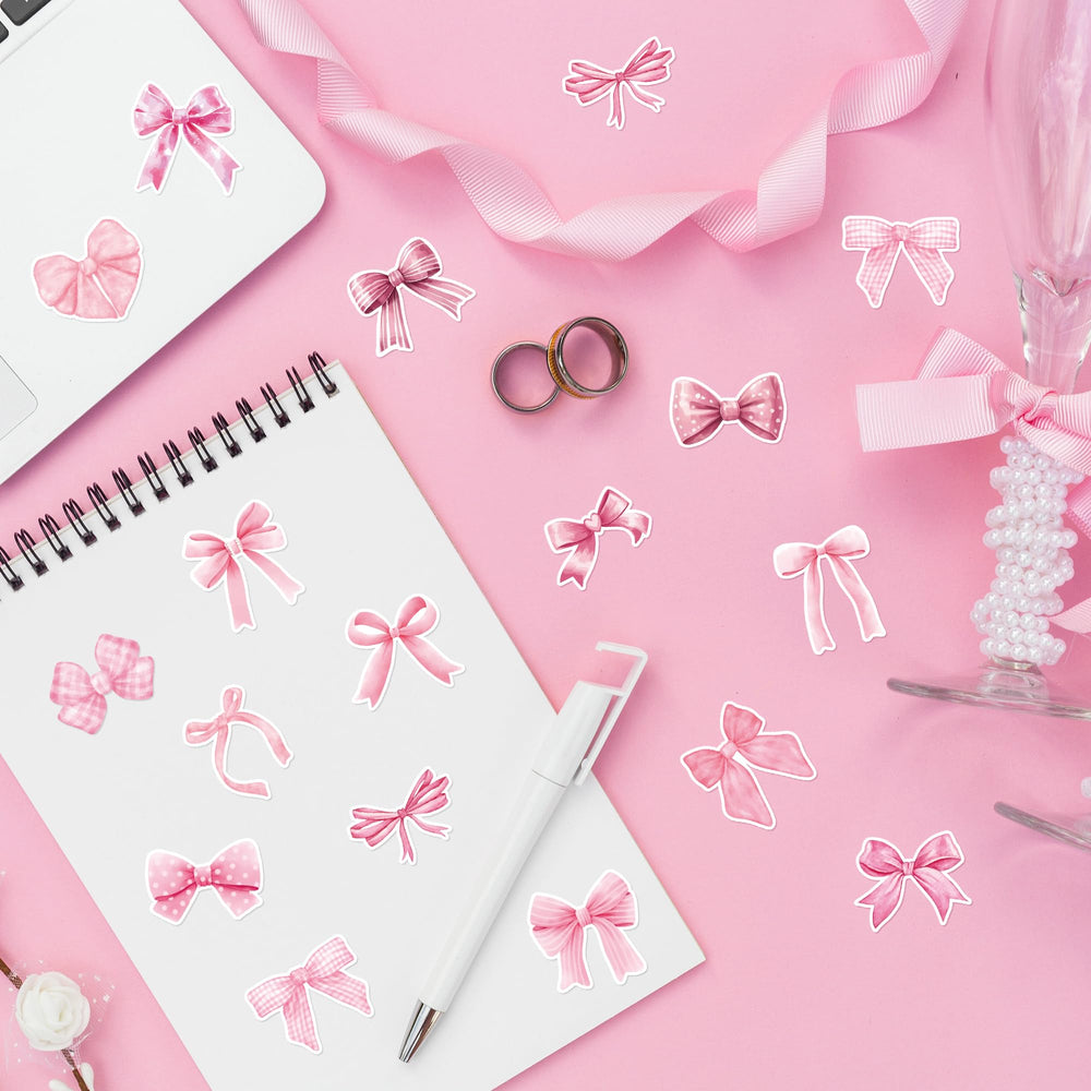BeYumi Pink Bows decorate laptop lids with durable waterproof vinyl finish