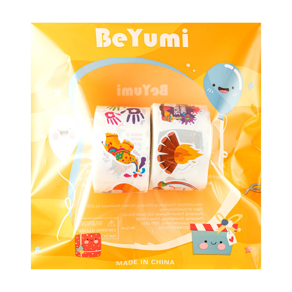 BeYumi Holi stickers on a notebook and scrapbook for a festive touch.