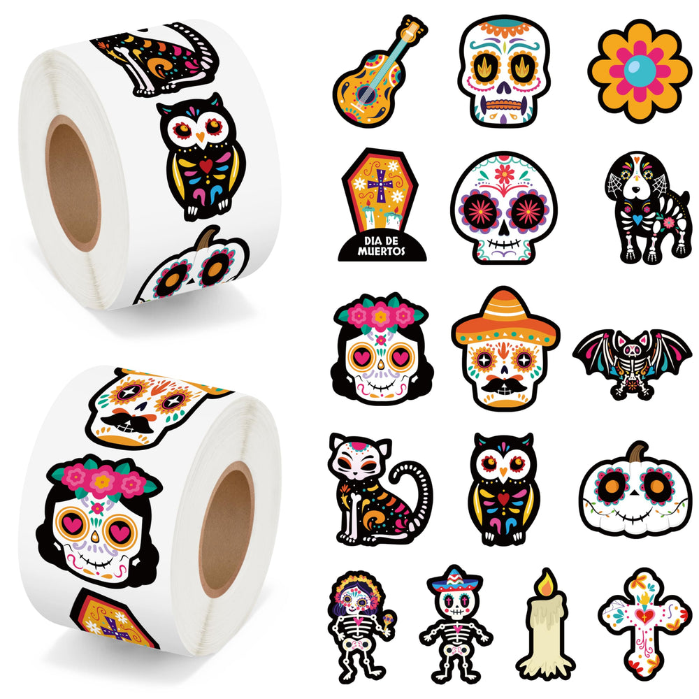 BeYumi sugar skull roll sticker applied to guitar for festive decor