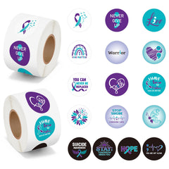 BeYumi suicide awareness roll stickers in teal and purple ribbon on laptops to promote visibility