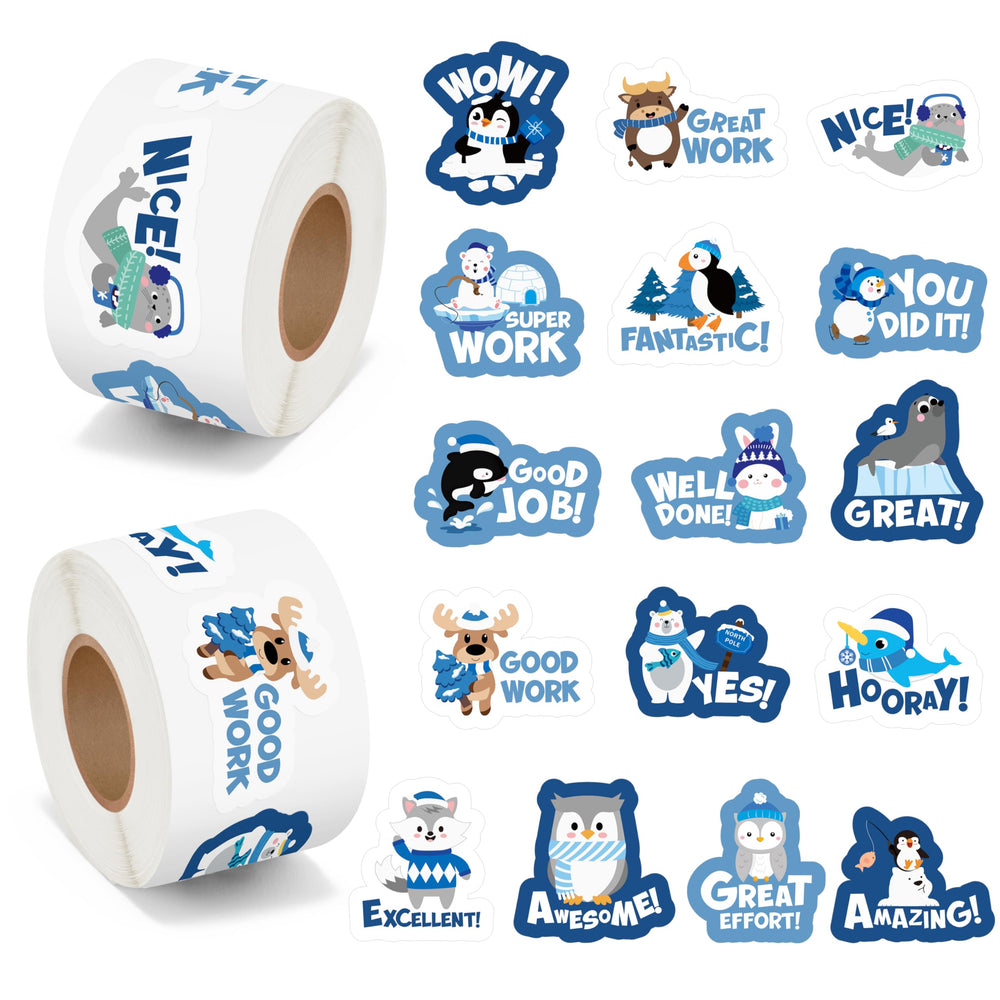 BeYumi winter polar animal stickers roll1 promote classroom motivation with waterproof durability.
