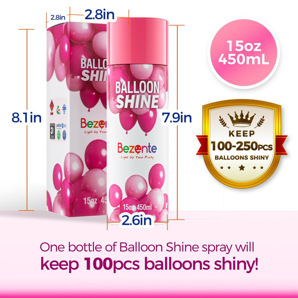 Bezente Balloon Shine Spray on a balloon arch, showcasing vibrant, long-lasting shine for events.