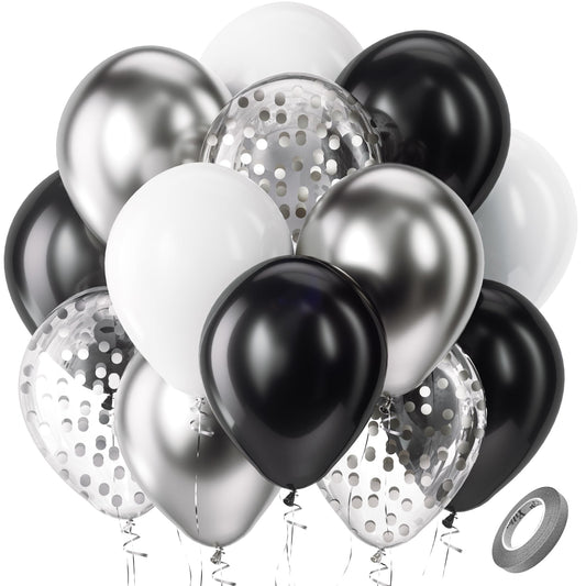 Bezente black silver confetti balloons pack for chic party decor
