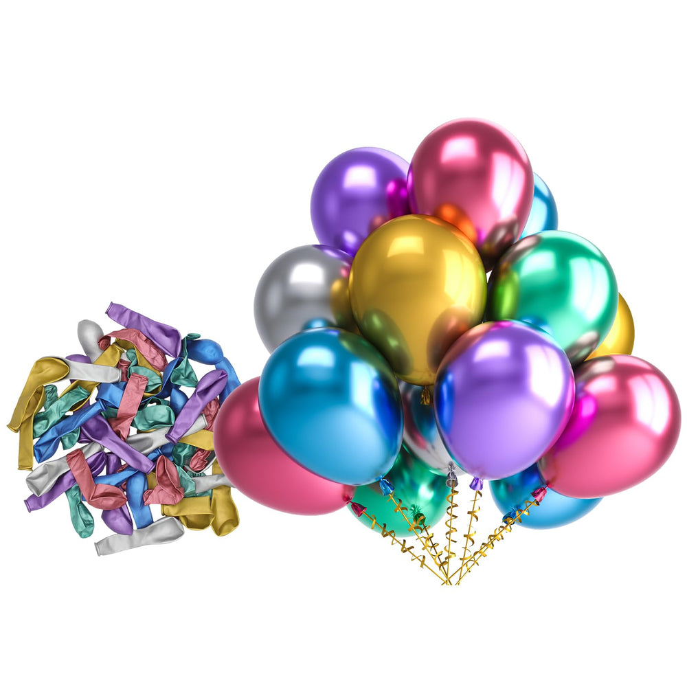 Bezente chrome 5-inch balloons in assorted colors for vibrant party décor.