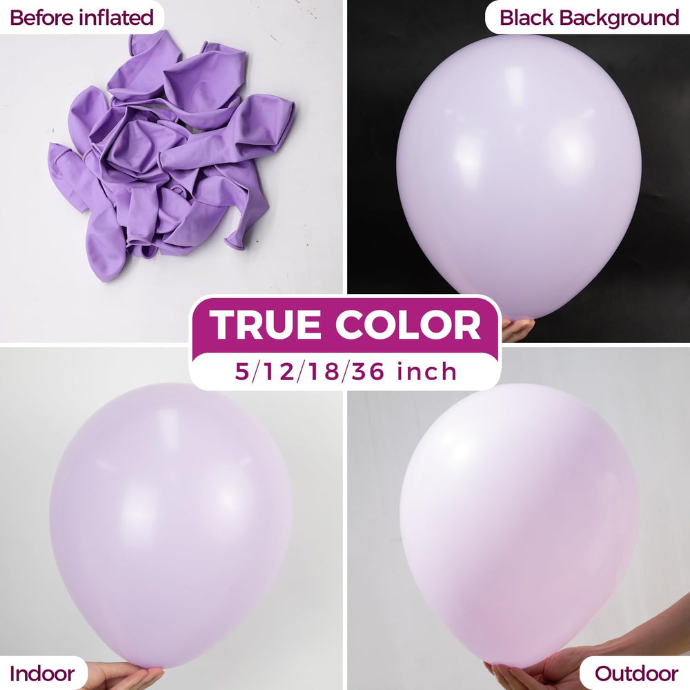 Bezente lavender balloons arranged into a soft arch for events.