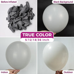 Bezente pastel-grey latex balloons closeup, showcasing durable, smooth surface.
