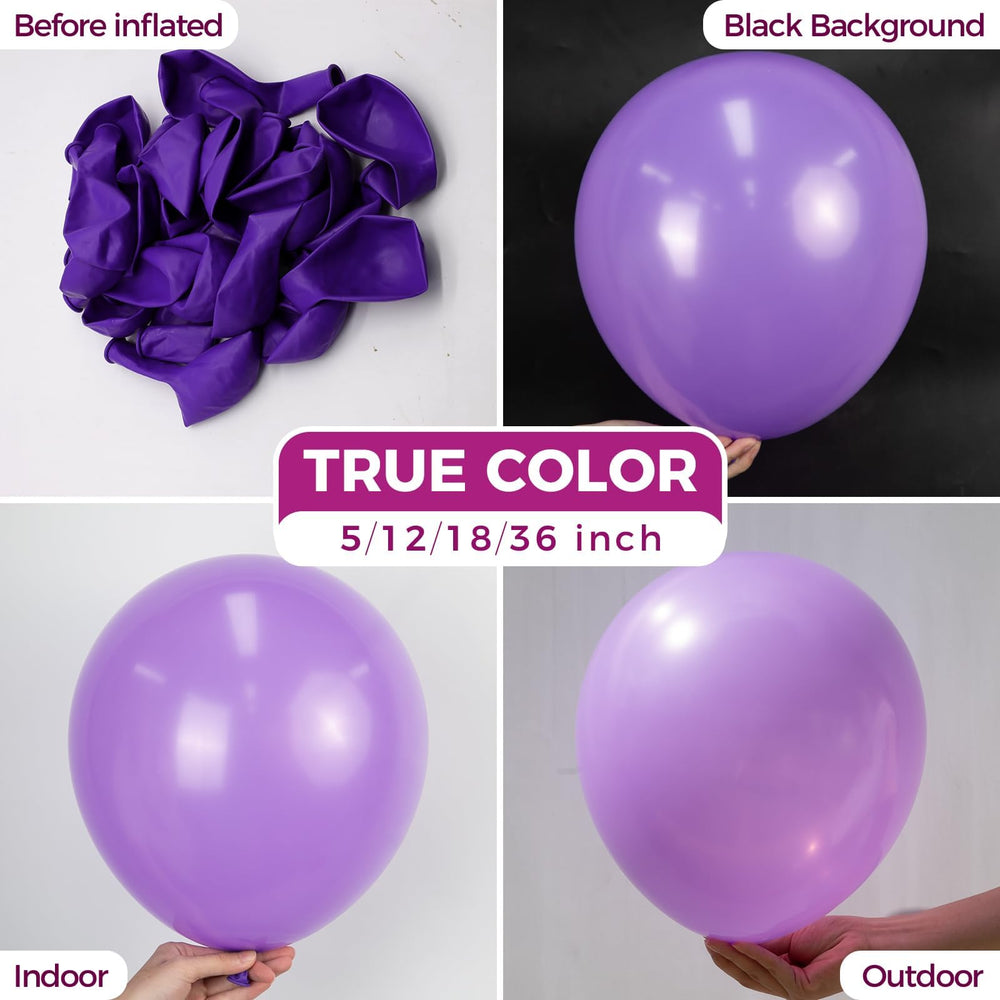 Bezente purple balloons cluster shot for dramatic balloon arch ideas