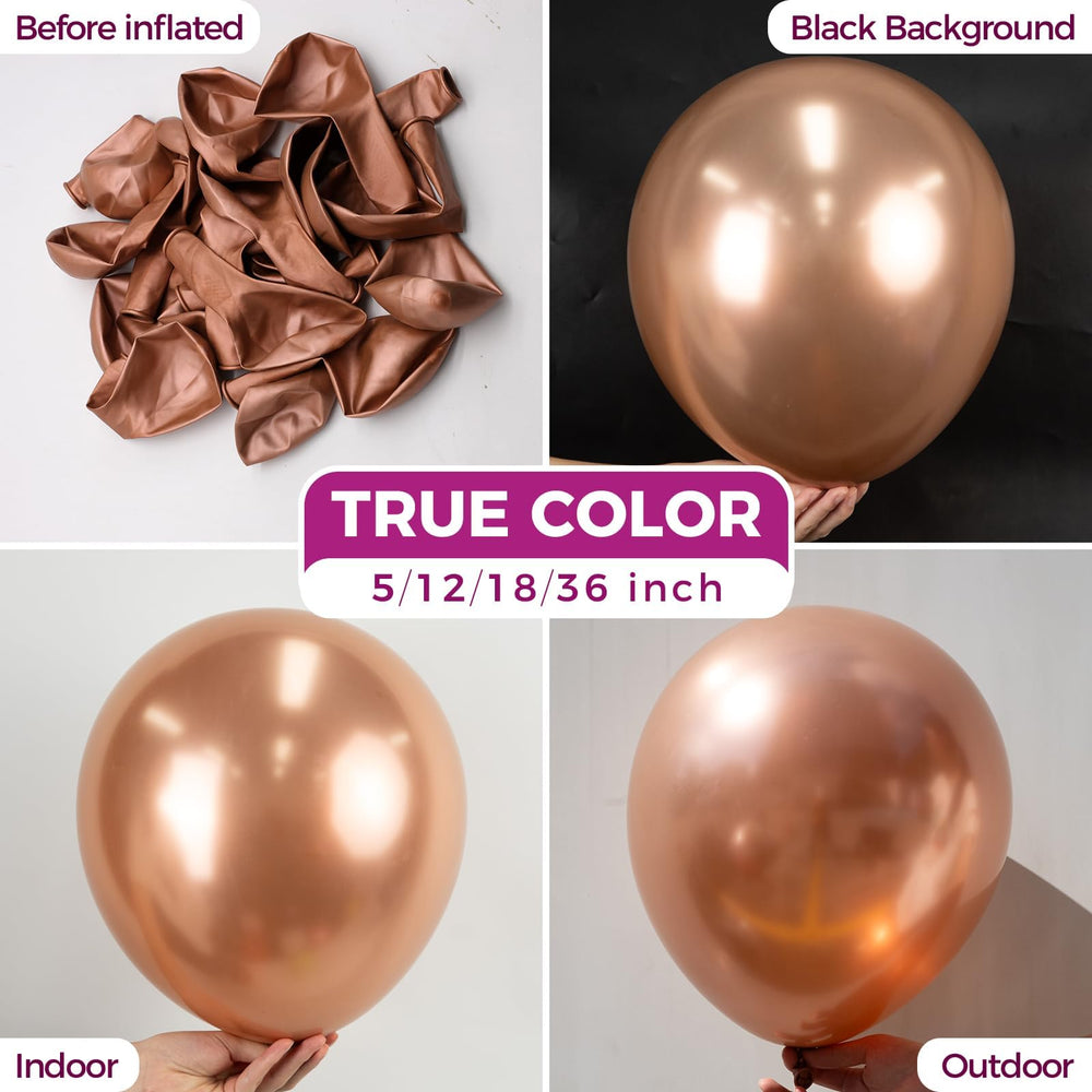 Bezente rose gold 12-inch latex balloons catching light for elegant decor