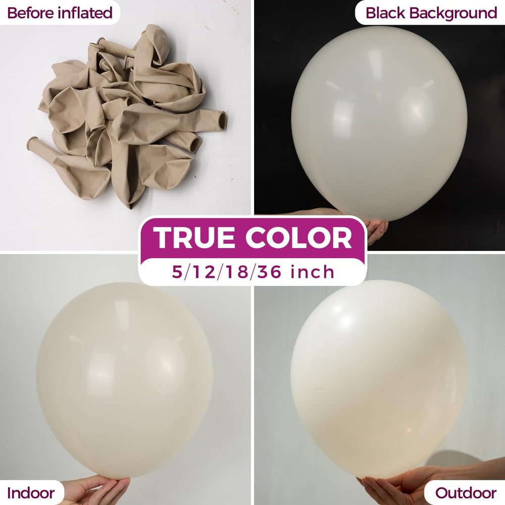 Bezente White Sand balloons with ribbon included for elegant wedding or bridal showers.