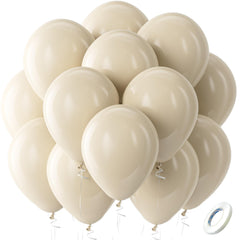 Bezente White Sand latex balloons, 12 inch, 100-pack, ideal for quick white-themed decor.