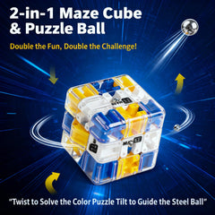 BFTDjanus 2-pack 3D Maze Cube Puzzle blue-yellow side rotation demonstrates smooth movement for focused play.