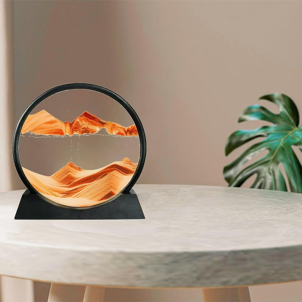 BGFJYUK Moving Sand Art Orange 12inch: elegant round tempered glass frame.