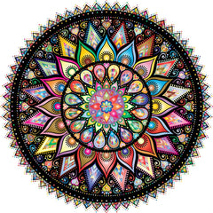 Bgraamiens puzzle: geometric colorful mandala, round 1000-piece design for a challenging family activity.