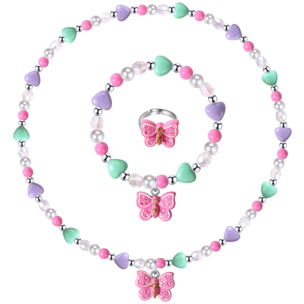 BGSHEMNI Girls Butterfly Necklace with colorful beads for cute pretend play.