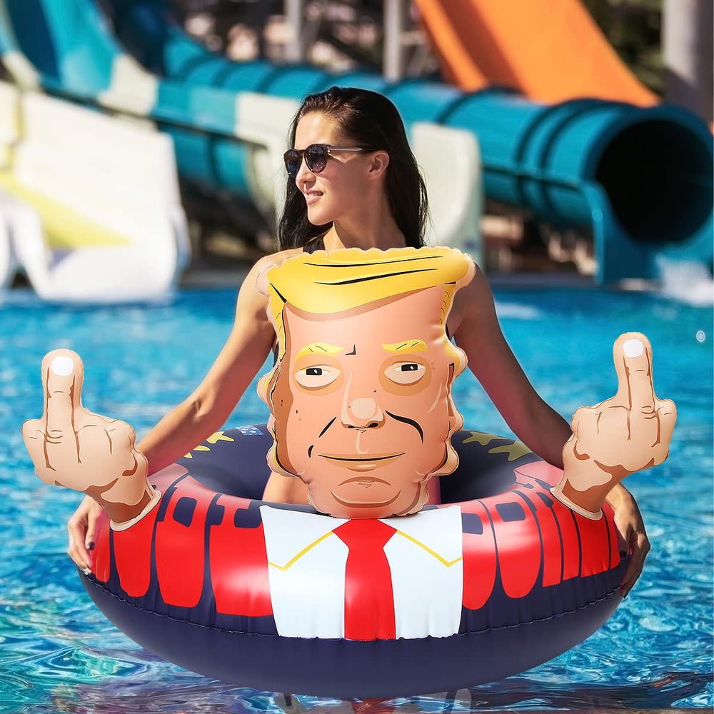Bheddi presidential pool float blue side view highlights wide inner ring.