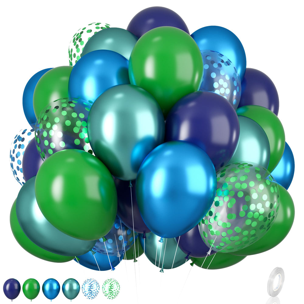 Biapian blue-green balloon set 12inch close-up for vibrant jungle safari party decor