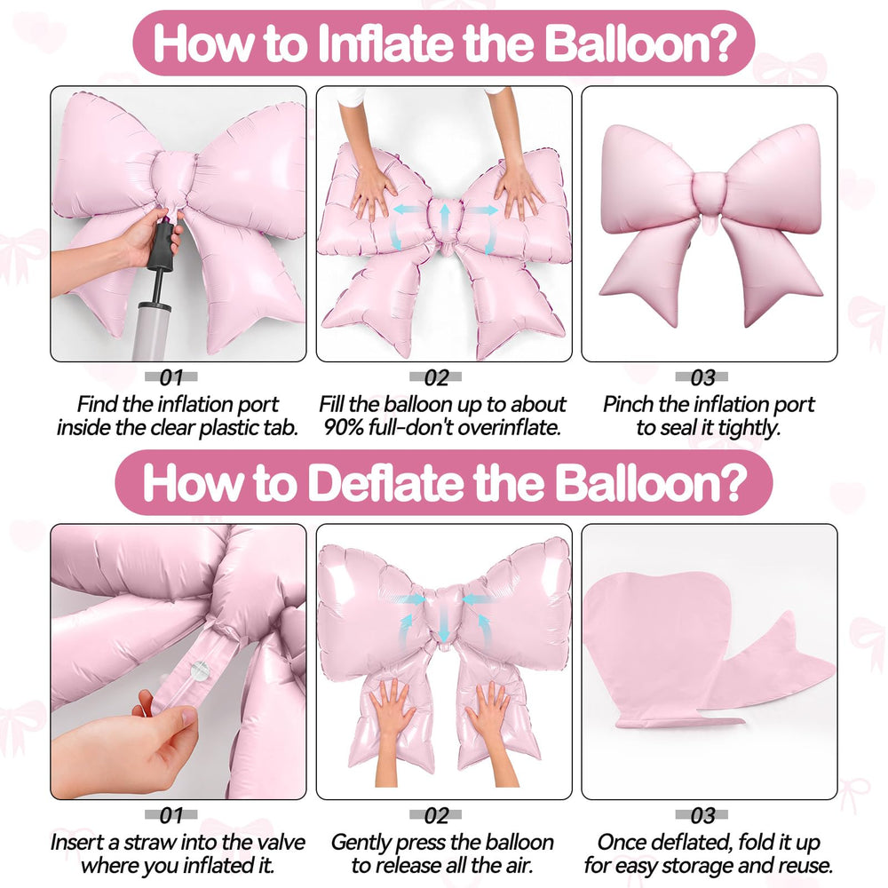Biapian pink bow balloon decor enhances bridal or baby showers.