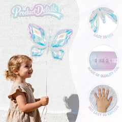 Biapian iridescent butterfly balloon inflates easily using straw and self-sealing valve