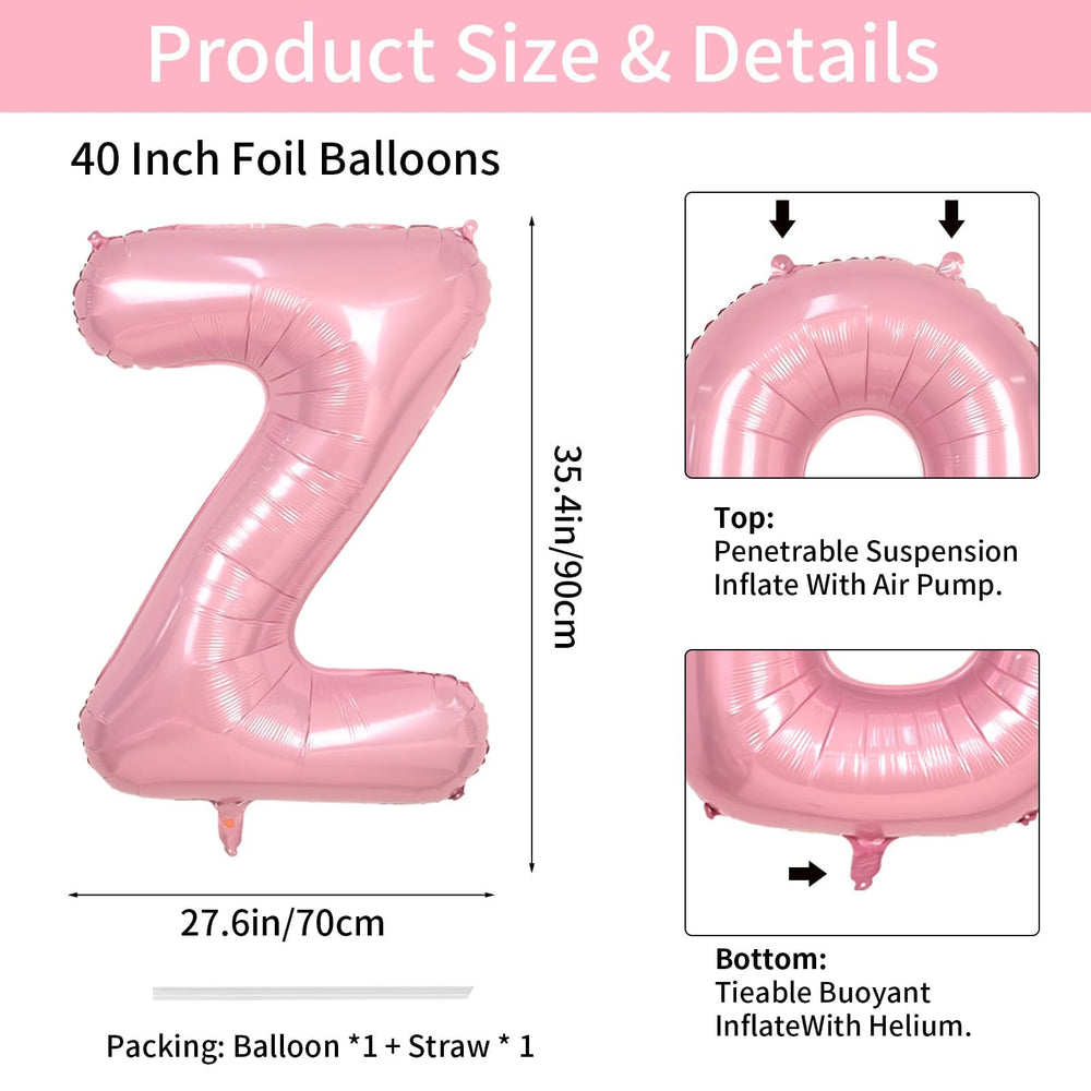 Biapian giant pastel pink Z foil alphabet balloon for birthdays and events