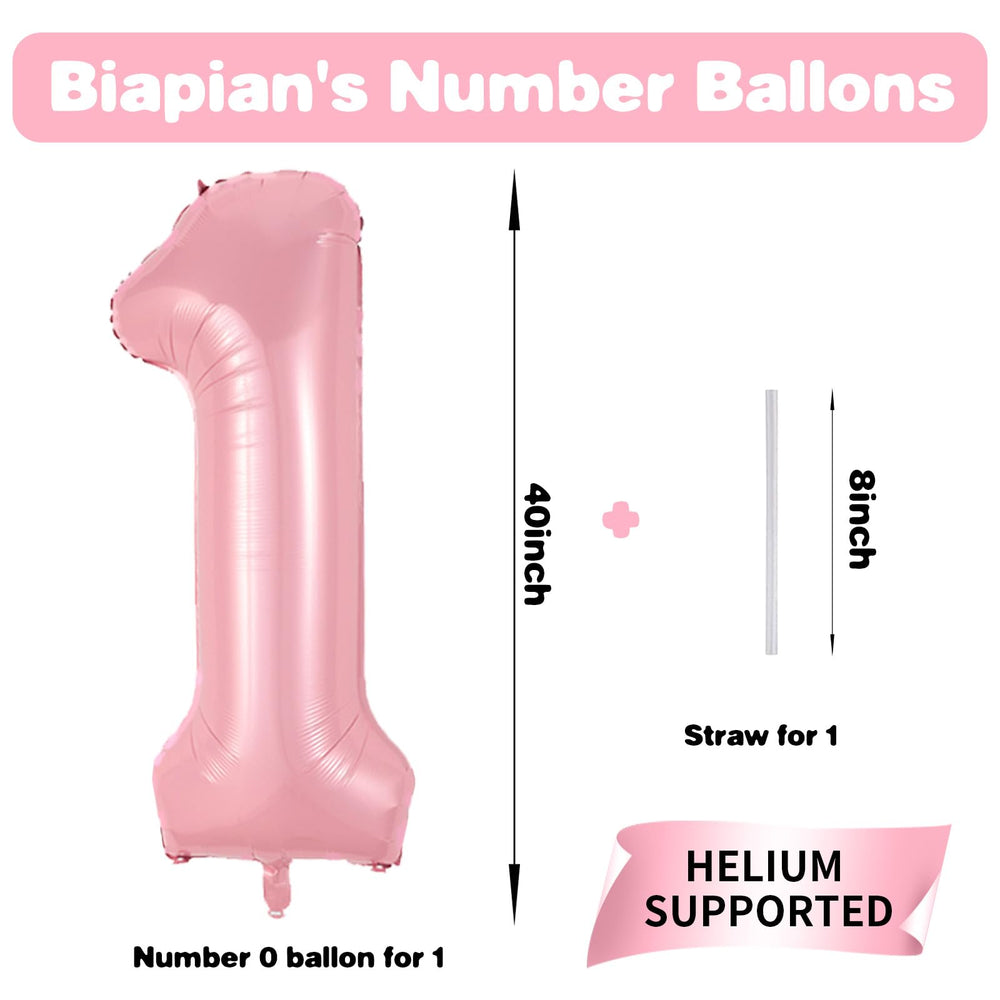 Biapian pastel pink number 1 foil balloon adds festive color.
