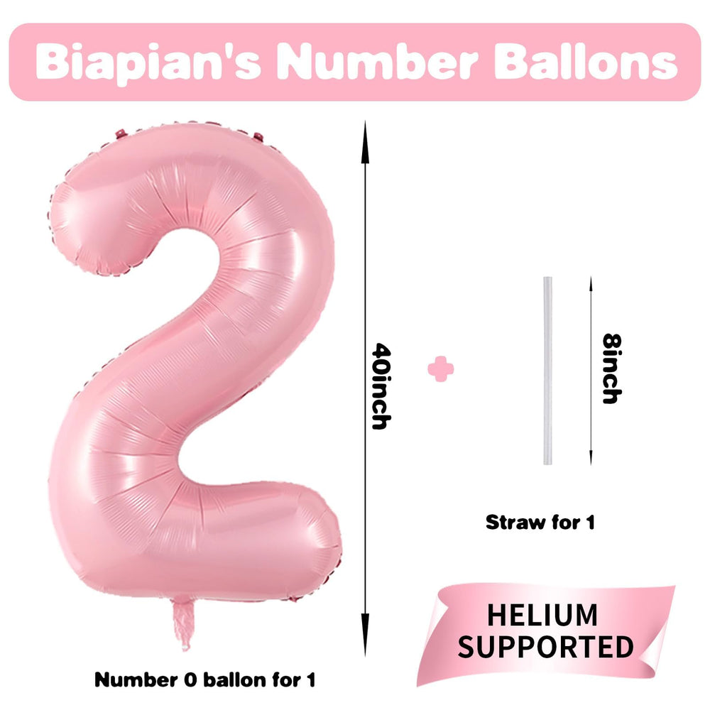 Biapian pearl pink foil number 2 balloon close-up, premium decor material.