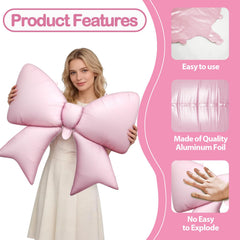 Biapian pink bow balloon glossy finish reflects light beautifully.