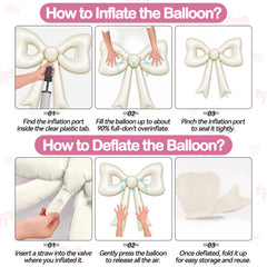 Biapian six-pack cream bow balloons ready for reuse after events.